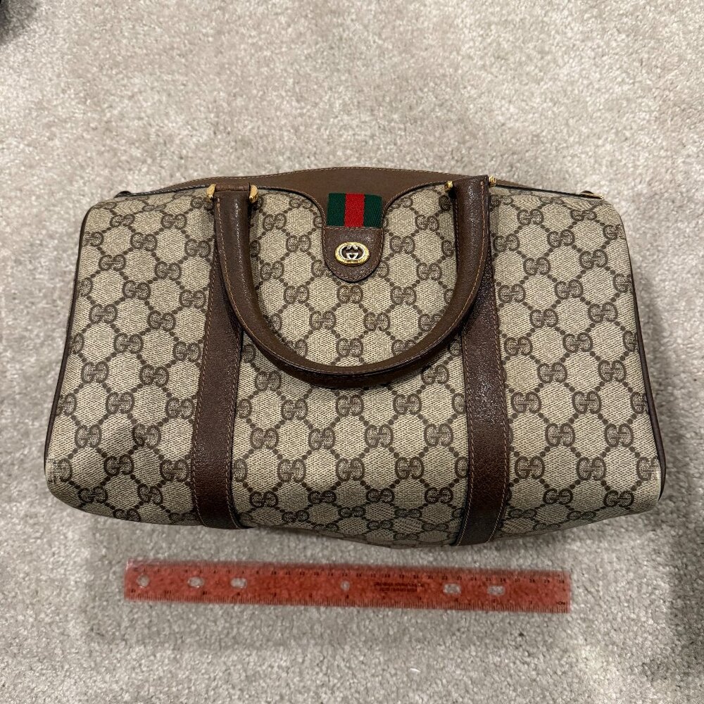 EUG Authentic GUCCI Vintage Sherry Logo GG Boston Bag
